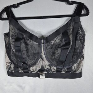 Pour Moi India Loves Longline Bra 36K US 36H UK Black Lace Underwire PM-20339